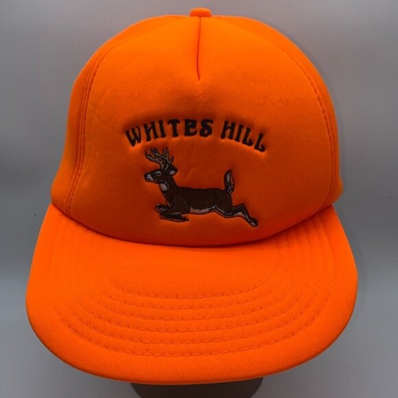 Whites Hill Hunting Deer Orange Hat Snapback Trucker Foam Cap Vintage - Picture 1 of 10